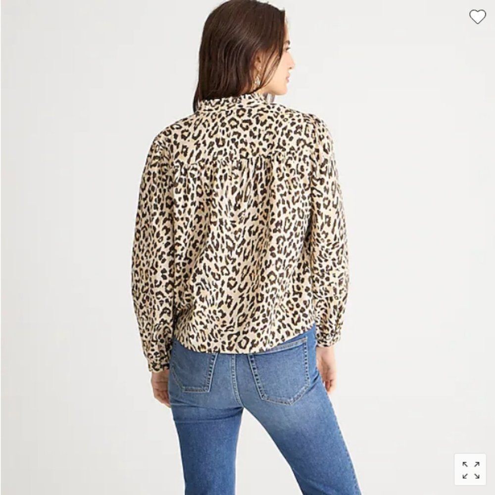 J. Crew Button-Front Ruffleneck Popover In Leopar… - image 3